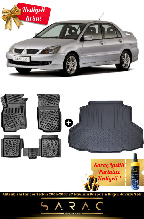 Mitsubishi Lancer Sedan 2001-2007 Araca Özel 3D Havuzlu Paspas & Bagaj Havuzu Seti+(Hediyeli!)