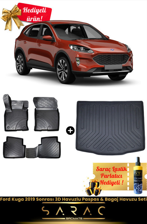 Ford Kuga 2019 Sonrası Araca Özel 3D Havuzlu Paspas & Bagaj Havuzu Seti (Hediyeli!)