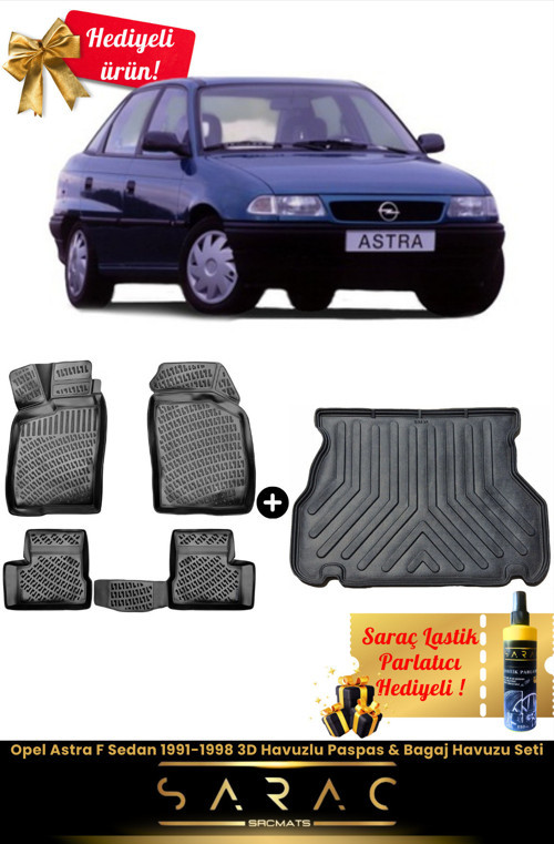 Opel Astra F Sedan 1991-1998 Araca Özel 3D Havuzlu Paspas & Bagaj Havuzu Seti+(Hediyeli!)