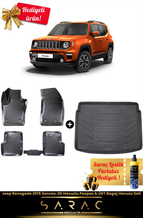 Jeep Renegade 2015 Sonrası Araca Özel 3D Havuzlu Paspas & Üst Bagaj Havuzu Seti (Hediyeli!)