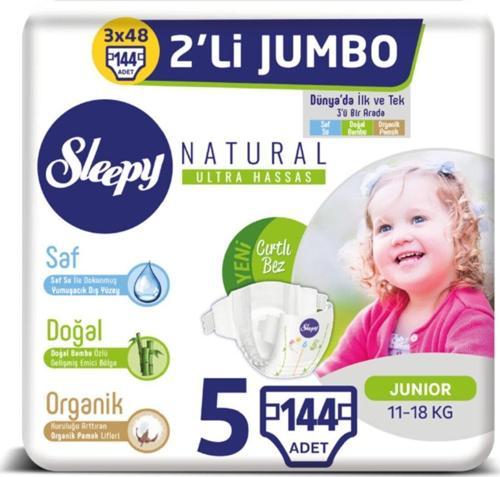 5 Beden Junior 3x2'li Jumbo Natural Bebek Bezi 144 Adet