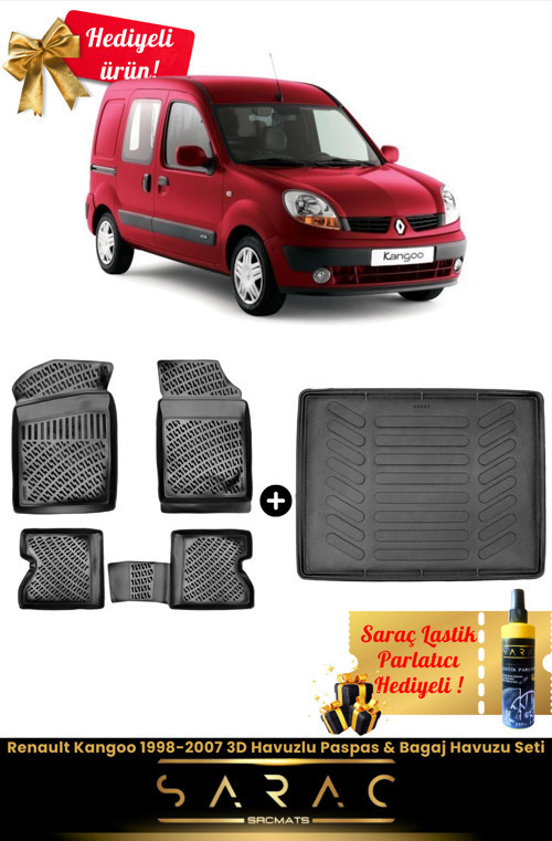 Renault Kangoo 1998-2007 Araca Özel 3D Havuzlu Paspas & Bagaj Havuzu Seti+(Hediyeli!)
