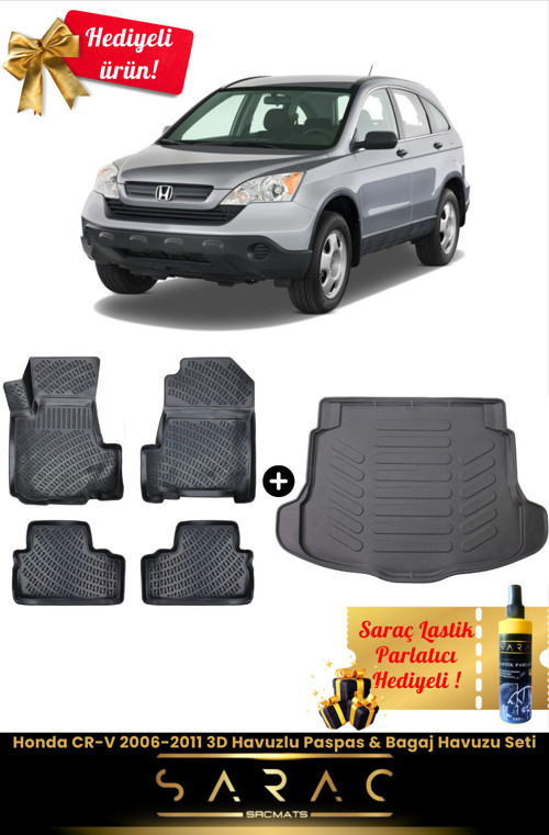 Honda Crv 2006-2011 Araca Özel 3D Havuzlu Paspas & Bagaj Havuzu Seti+(Hediyeli!)