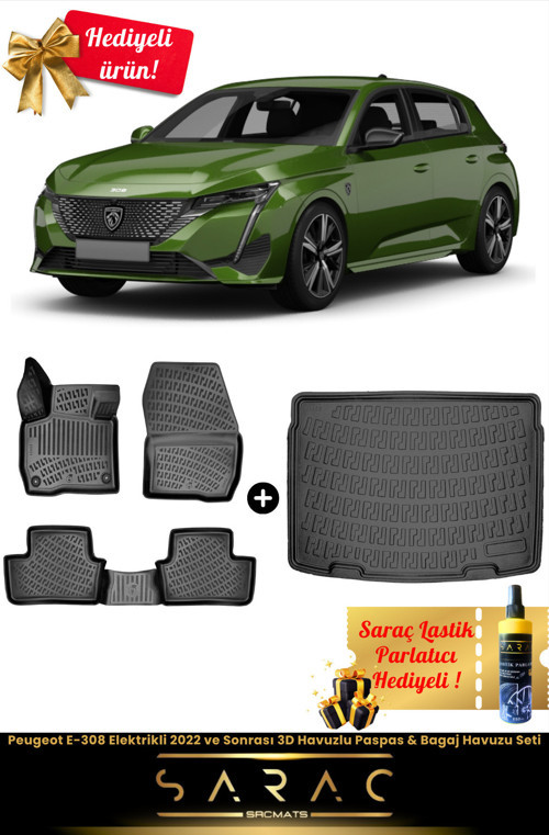 Peugeot 308 Hb Elektrikli 2022 Ve Sonrası Araca Özel 3D Havuzlu Paspas & Bagaj Havuzu Seti+Hediyeli!
