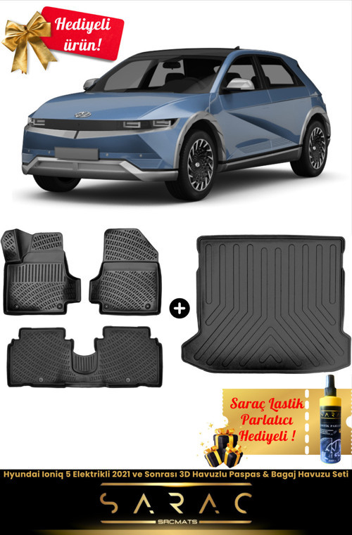 Hyundai Ioniq 5 Elektrikli 2021 Ve Sonrası Araca Özel 3D Havuz Paspas & Bagaj Havuzu Seti+Hediyeli!