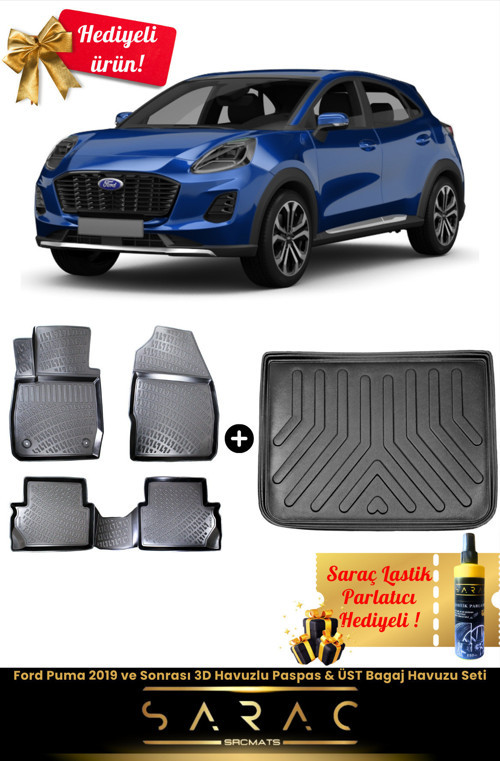 Ford Puma 2019 Ve Sonrası Araca Özel 3D Havuzlu Paspas & Üst Bagaj Havuzu Seti+(Hediyeli!)