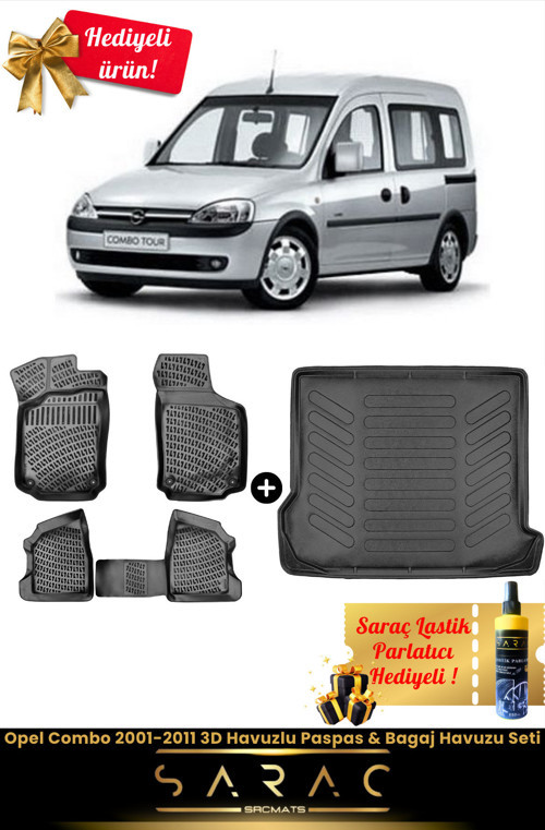 Opel Combo 2001-2011 Araca Özel 3D Havuzlu Paspas & Bagaj Havuzu Seti+(Hediyeli!)