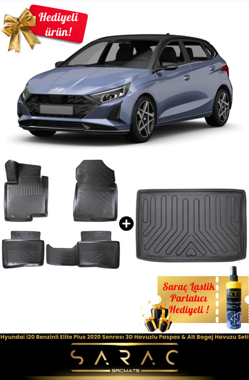Hyundai İ20 Benzinli Elite Plus 2020 Sonrası 3D Havuzlu Paspas & Alt Bagaj Havuzu Seti+(Hediyeli!)