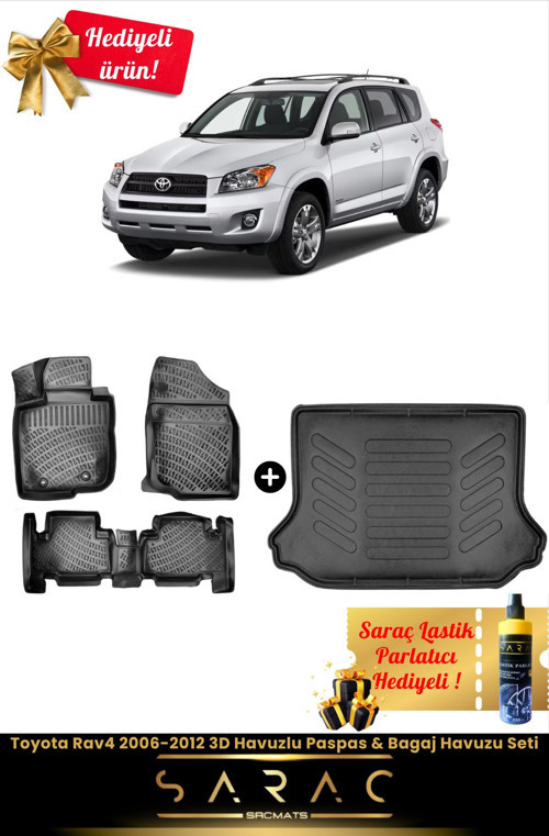 Toyota Rav4 2006-2012 Araca Özel 3D Havuzlu Paspas & Bagaj Havuzu Seti (Hediyeli!)