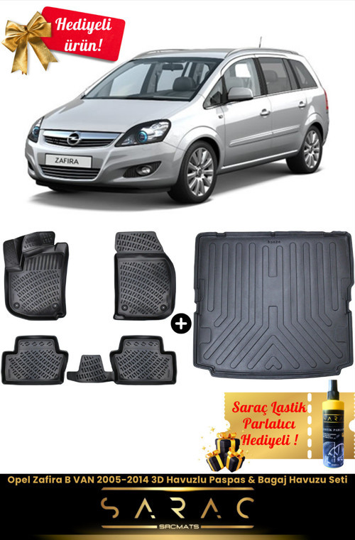 Opel Zafira B Van 2005-2014 Araca Özel 3D Havuzlu Paspas & Bagaj Havuzu Seti+(Hediyeli!)