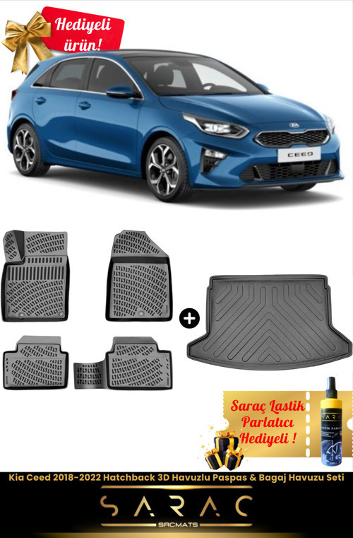Kia Ceed 2018-2022 Hatchback Araca Özel 3D Havuzlu Paspas & Bagaj Havuzu Seti+(Hediyeli!)