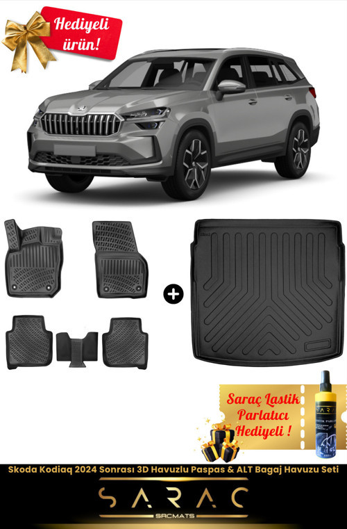 Skoda Kodiaq 2024 Sonrası 3D Havuzlu Paspas & Alt Kademe Bagaj Havuzu Seti+(Hediyeli!)