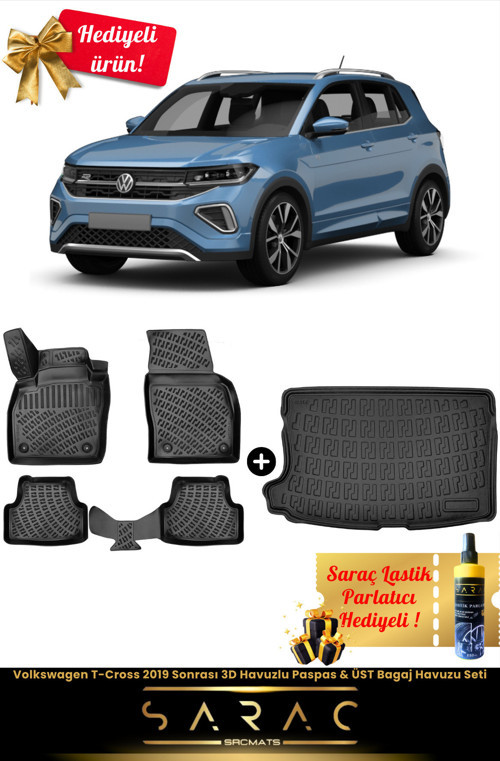 Volkswagen T-Cross 2019 Sonrası Araca Özel 3D Havuzlu Paspas & Üst Bagaj Havuzu Seti+(Hediyeli!)