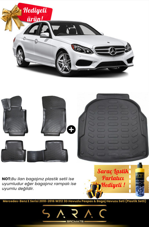 Mercedes-Benz E Serisi 2010-2016 W212 3D Havuz Paspas & Bagaj Havuzu Set (Plastik Setli)+(Hediyeli!)