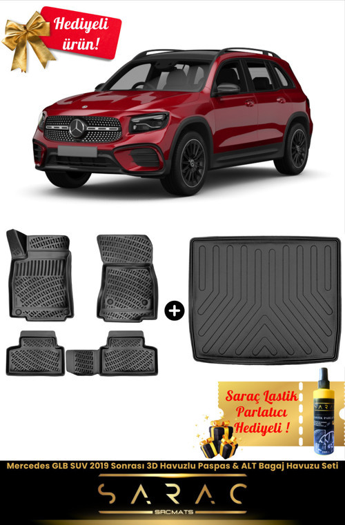 Mercedes Glb Suv 2019 Sonrası Araca Özel 3D Havuzlu Paspas & Alt Bagaj Havuzu Seti (Hediyeli)