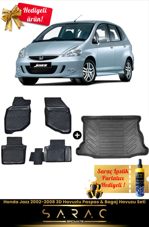 Honda Jazz 2002-2008 Araca Özel 3D Havuzlu Paspas & Bagaj Havuzu Seti+(Hediyeli!)