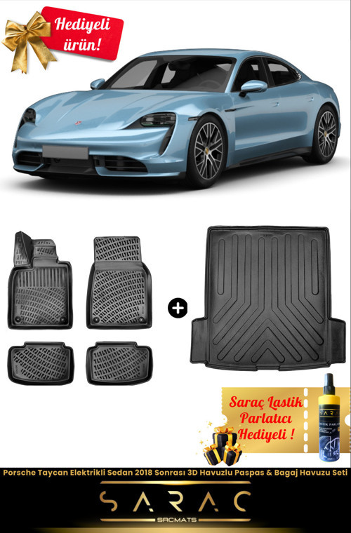 Porsche Taycan Elektrikli Sedan 2018 Sonrası Araca Özel 3D Havuz Paspas & Bagaj Havuz Seti+Hediyeli!