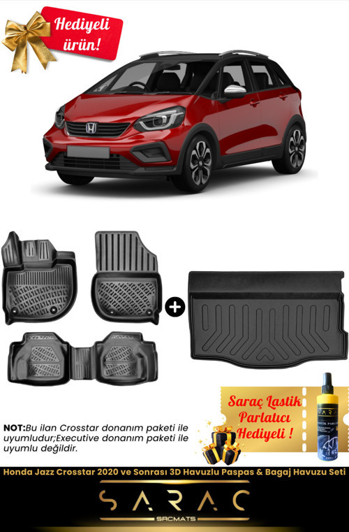 Honda Jazz Crosstar 2020 Ve Sonrası Araca Özel 3D Havuzlu Paspas & Bagaj Havuzu Seti+(Hediyeli!)
