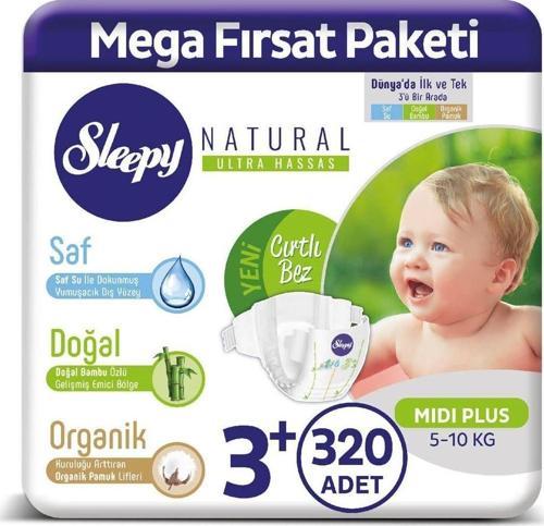 Natural Bebek Bezi 3+ Numara Midi Plus 320 Adet