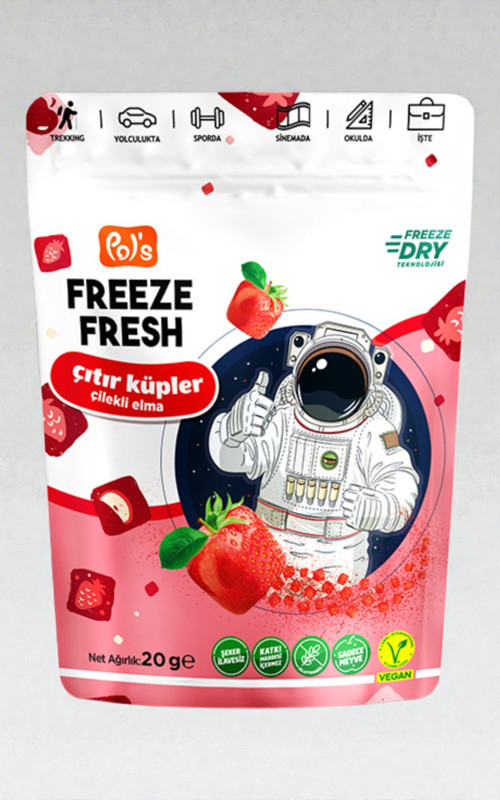 Freeze Dry Çıtır Küpler Çilek-Elma 20 g