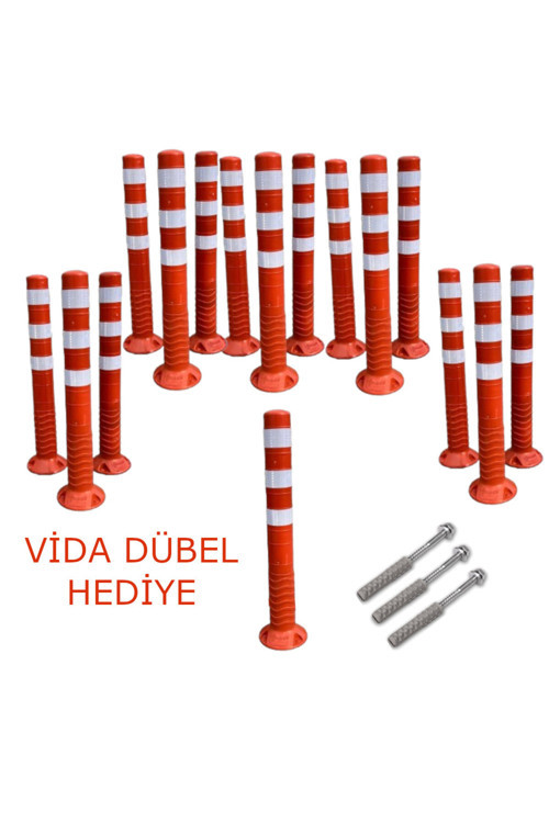 Esnek Otopark Dubası Plastik Yol Şerit Ayırıcı Trafik Dubası 75cm 16 Adet Reflektifli Delinatör