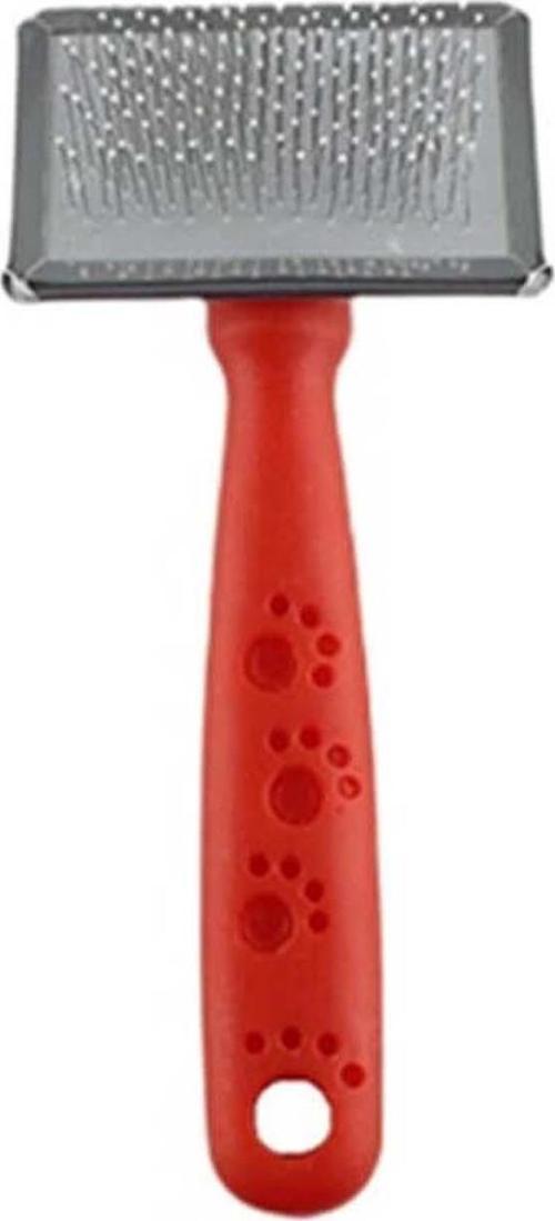 Slikon Top Başlıklı Kedi ve Köpek Fırçası Small 14x6 Cm Kırmızı