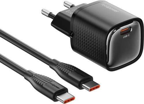 GaN 30W USB-C hızlı şarj cihazı ve kablo set siyah (USB-C - USB-C 60W kablo) TCS30WBK