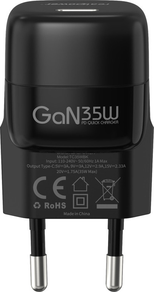 PD GaN 35W USB-C hızlı şarj cihazı siyah TC35WBK