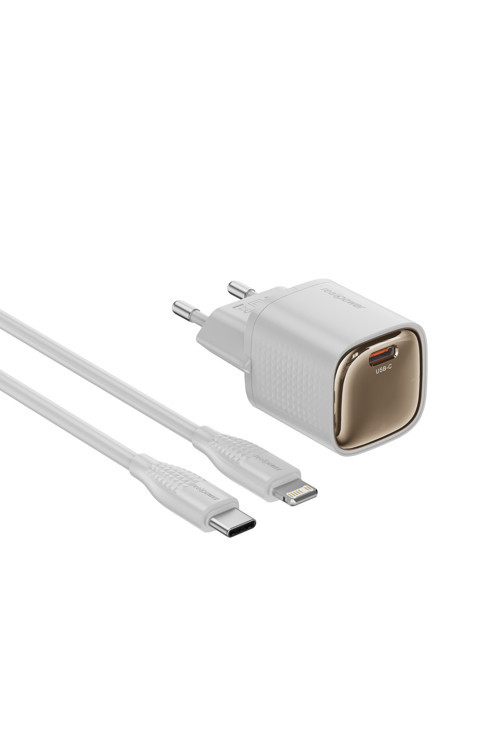 GaN 20W USB-C hızlı şarj cihazı ve kablo set beyaz PD (USB-C - Lightning) TCS20WWH