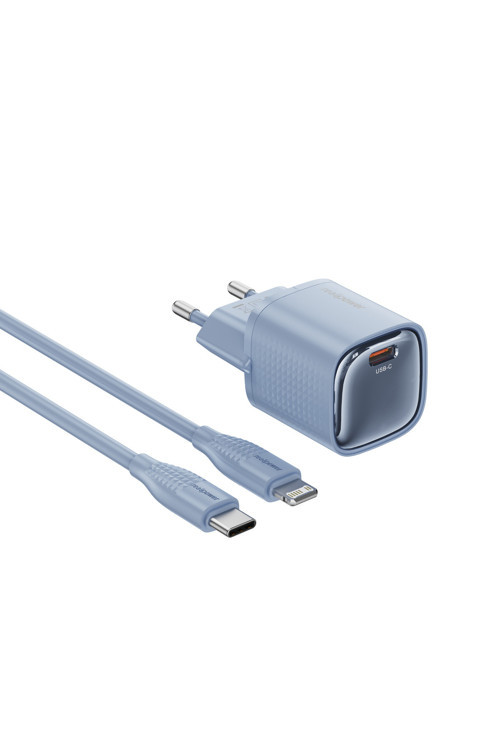 GaN 20W USB-C hızlı şarj cihazı ve kablo set mavi PD (USB-C - Lightning) TCS20WBL