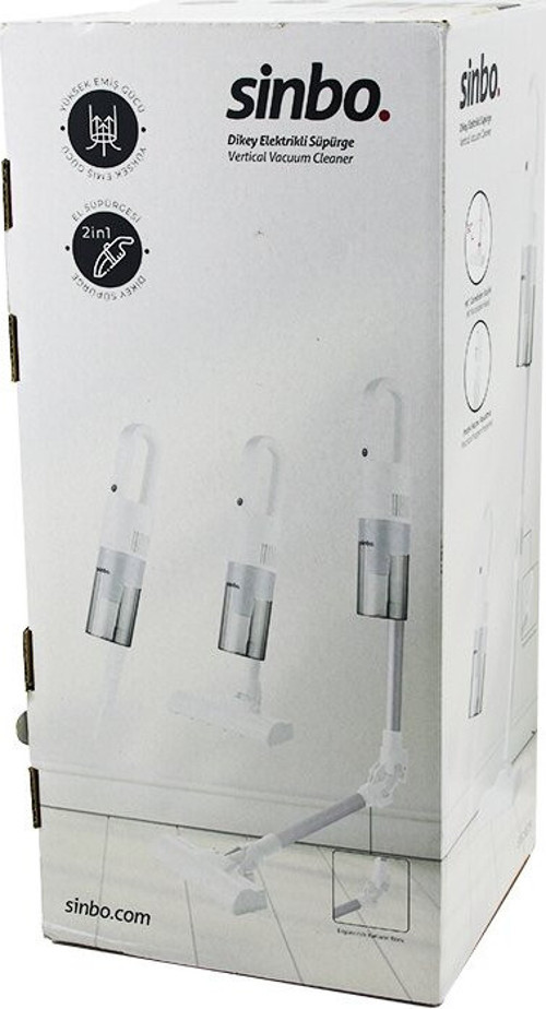 BEYAZ DİKEY ELEKTRİKLİ SÜPÜRGE ERGONOMİK KATLANABİLİR BORU 500W 90° DÖNEBİLEN BAŞLIK PRATİK HAZNE SVC-8629