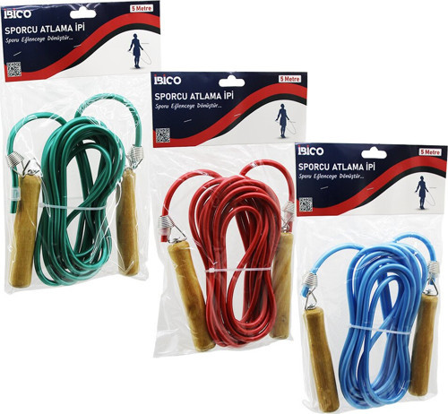AHŞAP SAPLI PVC ATLAMA İPİ RENKLİ 5MT