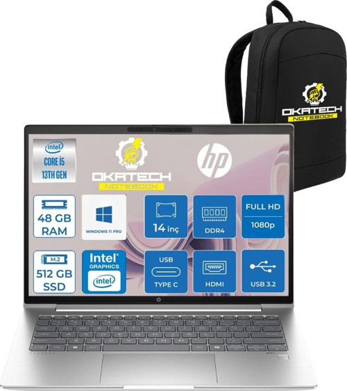 PROBOOK 440 G10 İ5-1334U 48 GB RAM DDR4 512 GB SSD 14'' FHD IPS W11PRO DİZÜSTÜ BİLGİSAYAR & OKATECH ÇANTA B2PH4ESOKATECH