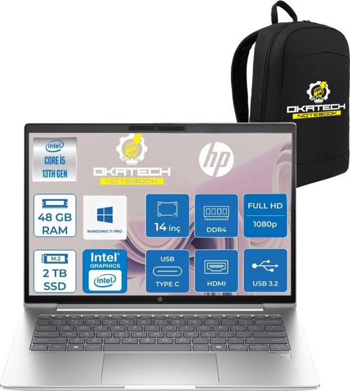 PROBOOK 440 G10 İ5-1334U 48 GB RAM DDR4 2 TB SSD 14'' FHD IPS W11PRO DİZÜSTÜ BİLGİSAYAR & OKATECH ÇANTA B2PH4ESOKATECH18