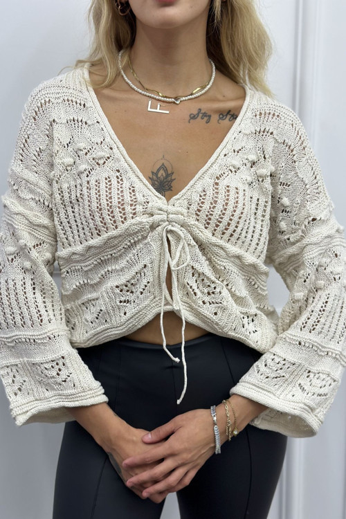 Ön Büzgü Detaylı Örgü Crop Kazak – Cozy