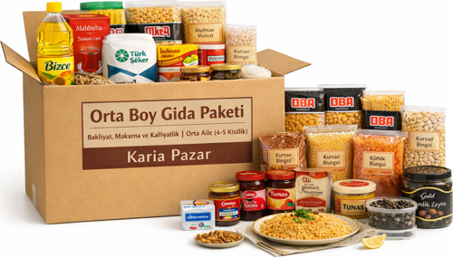 Orta Boy Gıda Paketi | Bakliyat, Makarna ve Kahvaltılık | Orta Aile (4-5 Kişilik)