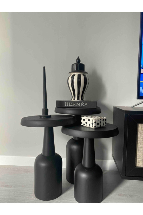 Ürgüp Mantar Sehpa Siyah 3'lü Set (43 48 53 CM)