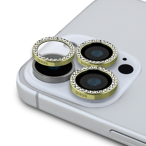 İphone 17 Pro Max Uyumlu Lisanslı Rhinestone Taşlı Lens Koruyucu Gold