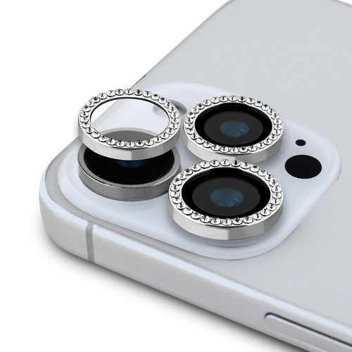 İphone 17 Pro Max Uyumlu Lisanslı Rhinestone Taşlı Lens Koruyucu Gümüş