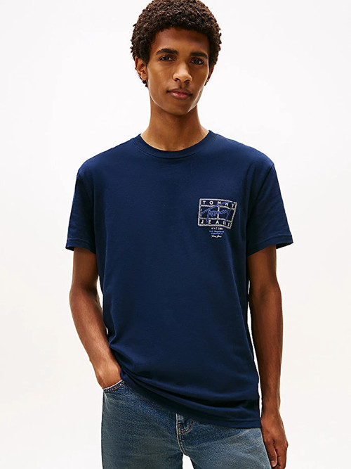 TJM REG SIGN SPRAY SS T EXT Erkek Mavi T-Shirt - DM0DM22319