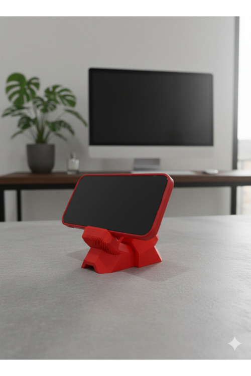 Telefon Tutucu Premium Kırmızı - Masabaşı Çalışanlar İçin Ergonomik Stand 3D Tasarım