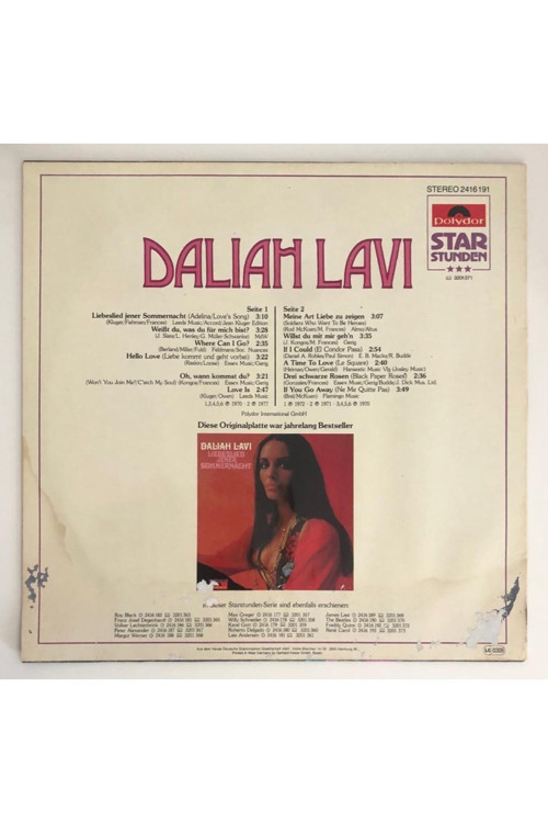 Daliah Lavi Liebeslied Jener Sommernacht Lp Plak (Orjinal 1977 Alman Baskı)