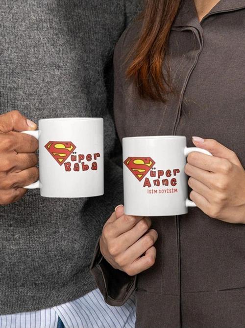 Çift Kupa Bardak Süper Anne Ve Süper Baba Baskılı Kupa Bardak 2 Adet
