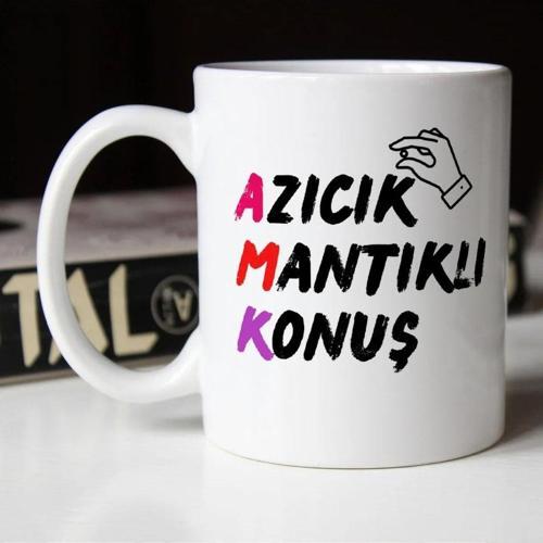 Azıcık Mantıklı Konuş Baskılı Seramik Beyaz Yazılı Esprili Kupa Bardak|Komik Yazılı Kupa