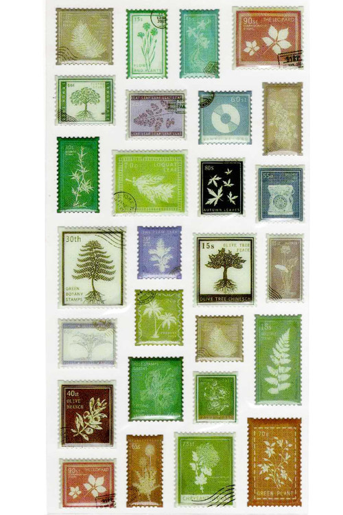 Vintage Sticker Pul Retro Style Kabartmalı Stiker Çıkartma Etiket 9x17 cm - Ağaç Yaprak Pul Mektup
