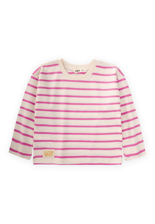 Çizgili Mevsimlik T-Shırt 1-10 Yaş Fuşya