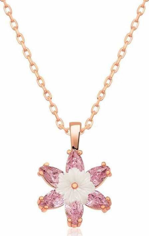 925 Ayar Gümüş Rose Pembe Lotus Çiçeği Kolye