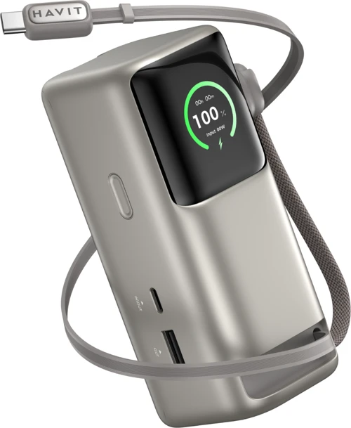 PB37 10.000mAh 65W PD Hızlı Şarj Cihazı Powerbank – Akıllı Dijital Ekranlı ve Dahili USB-C Kablolu + Tr Dönüştürüc