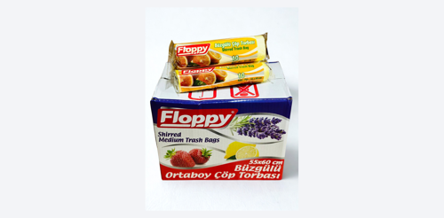 Floppy Büzgülü Orta Boy Çöp Poşeti 55×60 cm Limon Kokulu 24 Paket