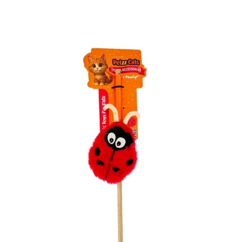 LadyBird Matatabi ve Çıngırak Sesli Kedi Oltası Oyuncağı Kırmızı/Sarı 42 Cm
